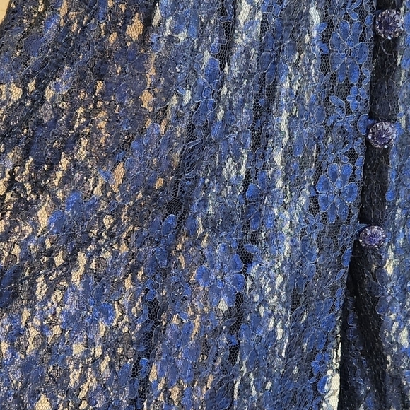 80s/90s Sheer Navy Lace Corset Back Flowy‎ Maxi Dress - Picture 4 of 6